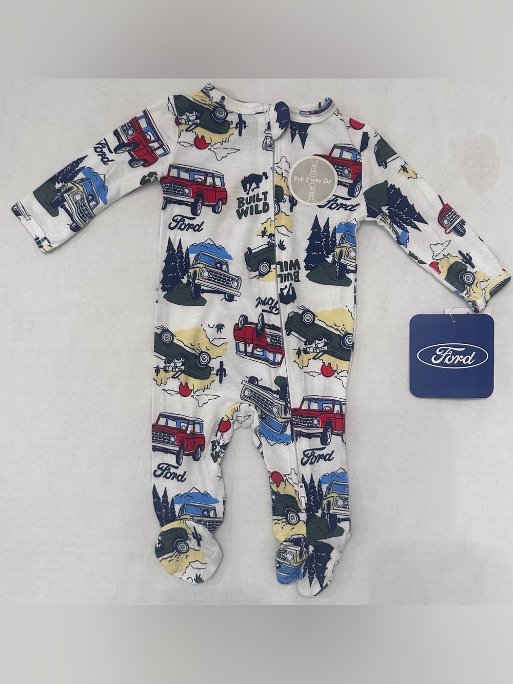 Ford Kids' White All-Over Truck Print 1 Piece 2-Way Zip Footed Sleep N Play NB
